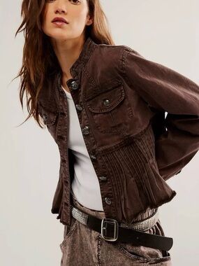 Free People Cassidy Pleated Jacket in Distressed Plum Size L $168